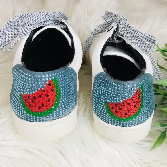 Sam Edelman The Circus Watermelon Rhinestone White Low Top Sneakers 7 - Picture 3 of 12